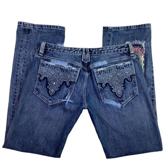 Antik Denim Artsy Decorated Distressed Straight Leg Jeans Blue - Picture 6 of 12